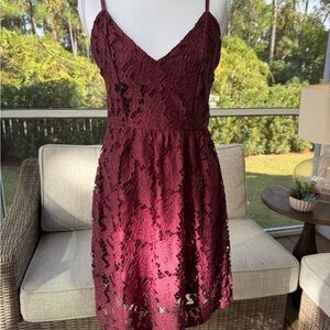 Charlotte Russe Burgundy Lace Mini Dress- Size M